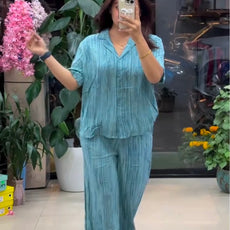 Premium Pure Viscose Natural Crepe Co-ord Set - Seafoam Teal
