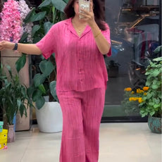 Premium Pure Viscose Natural Crepe Co-ord Set - Pink