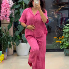 Premium Pure Viscose Natural Crepe Co-ord Set - Pink