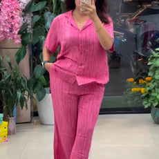 Premium Pure Viscose Natural Crepe Co-ord Set - Pink