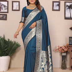 Blue Premium Pure Soft Banarasi Silk Saree