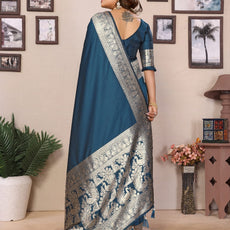 Blue Premium Pure Soft Banarasi Silk Saree