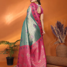 Pure Banarasi Beige & Pink Tissue Silk Saree with Paithani Border & Pallu