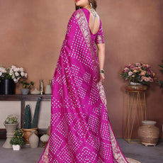 Experience Timeless Elegance With Our Pink Pure Handmade Bandhej Dola Silk Saree