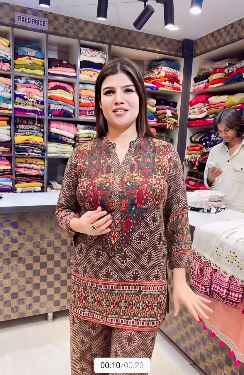 Women's Brown Printed Kurta & Wide-Leg Pant Set | Casual Ethnic Wear