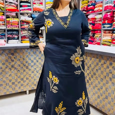 Elegant Off-white Pure Rayon cotton Floral Kurta Set with Matching Palazzo | V-Neck Ethnic Wear for Women