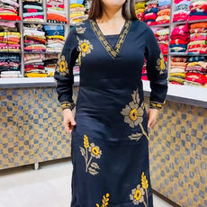 Elegant Off-white Pure Rayon cotton Floral Kurta Set with Matching Palazzo | V-Neck Ethnic Wear for Women
