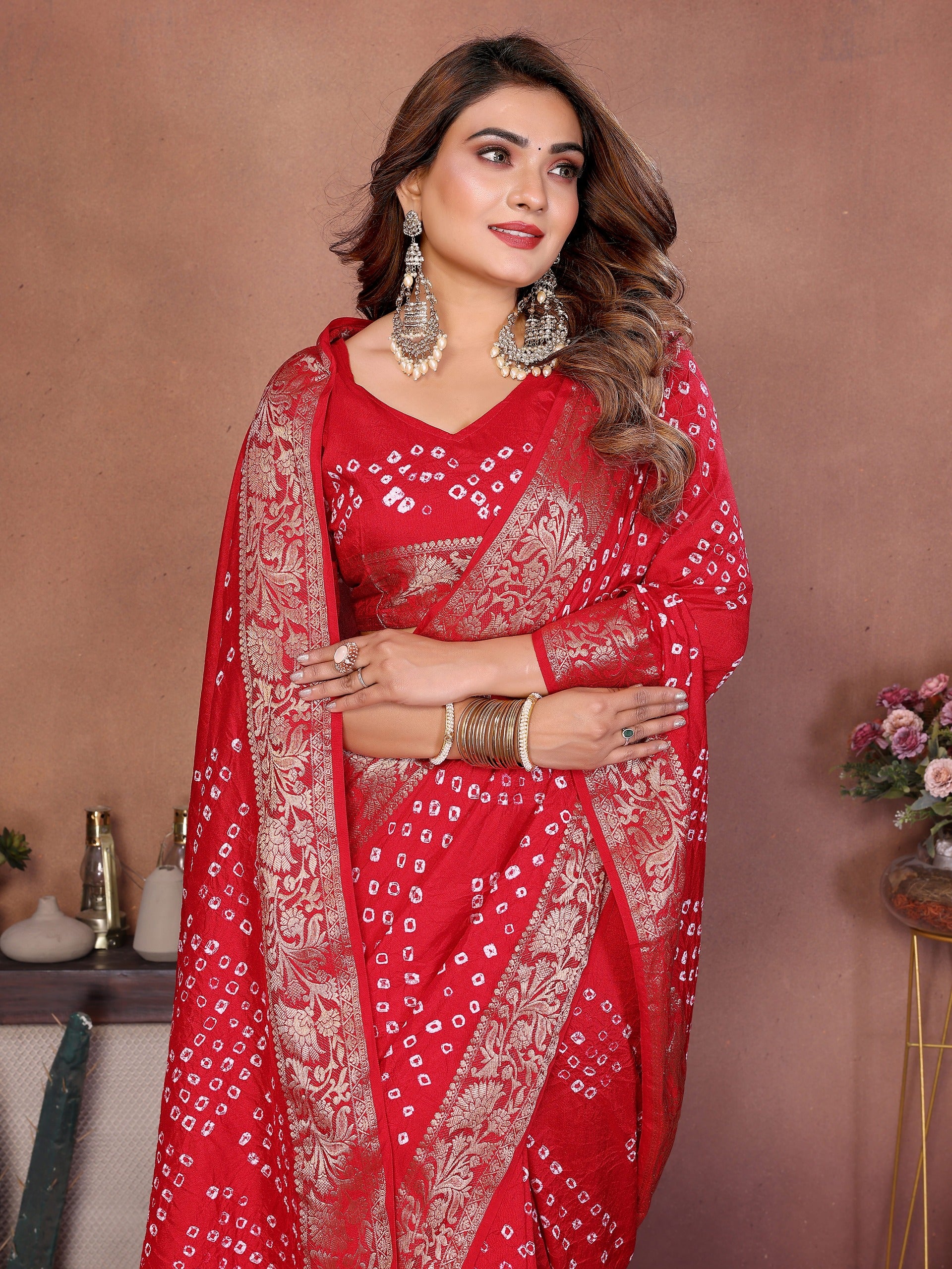 Experience Timeless Elegance With Our Pink Pure Handmade Bandhej Dola Silk Saree
