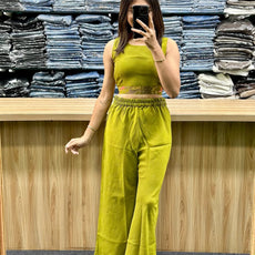 Lemon Green Vatican Silk Co-Ord Set with Shrug