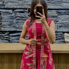 Red Vatican Silk Co-Ord Set with Shrug