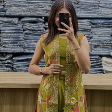 Lemon Green Vatican Silk Co-Ord Set with Shrug