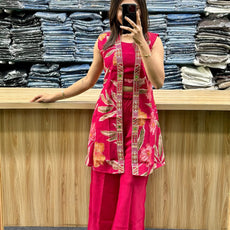 Red Vatican Silk Co-Ord Set with Shrug