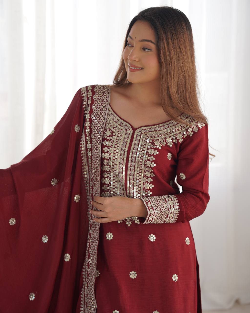 Maroon Color Premium Designer Sharara Set