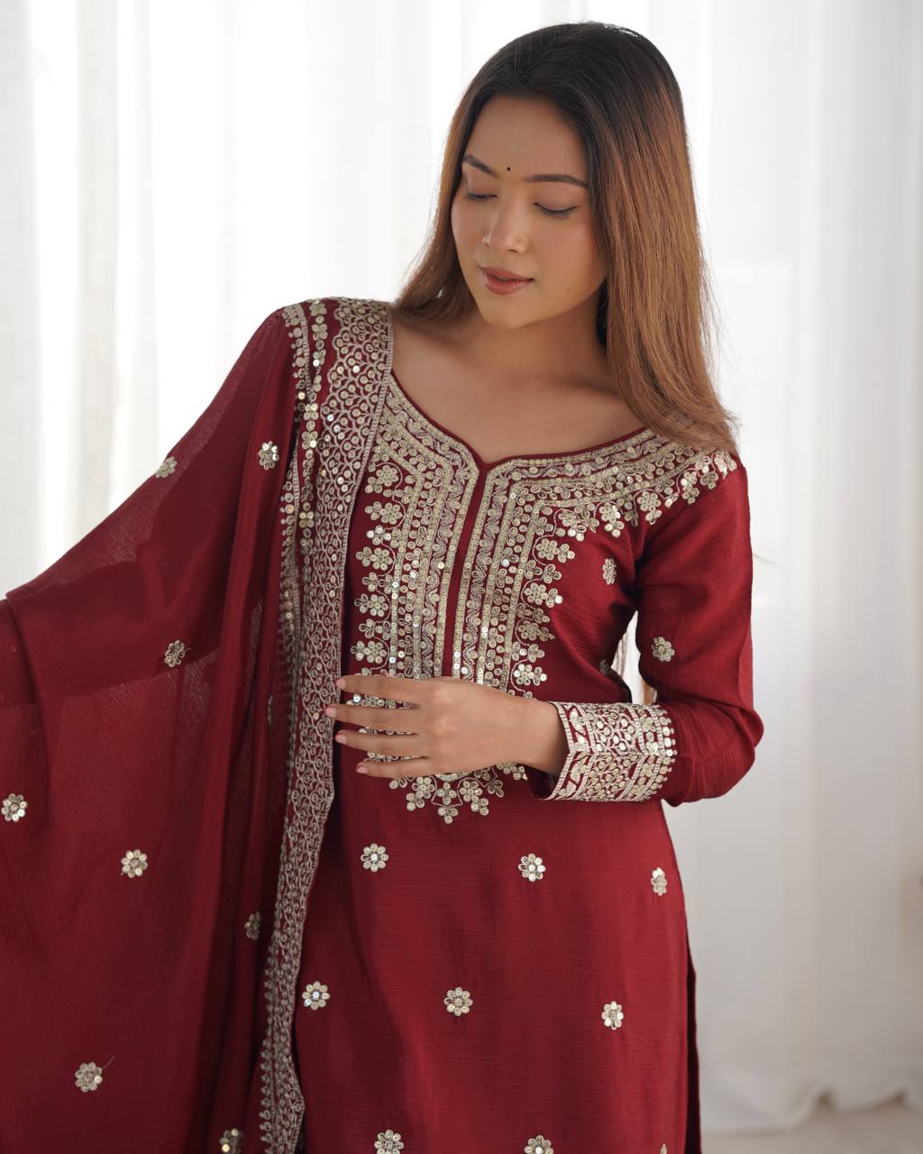 Maroon Color Premium Designer Sharara Set