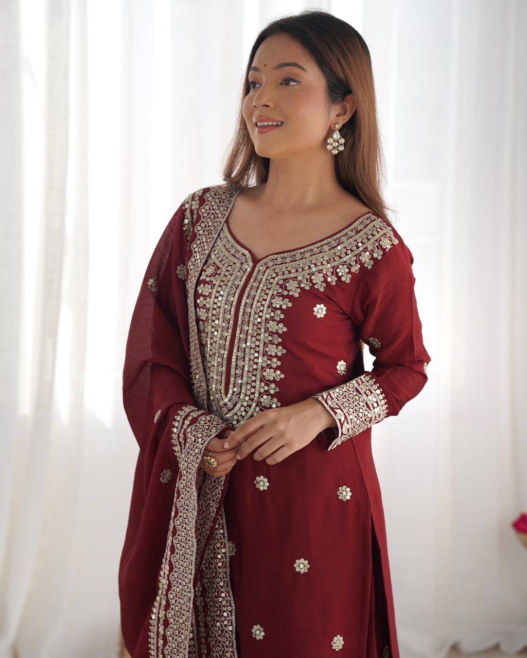 Maroon Color Premium Designer Sharara Set