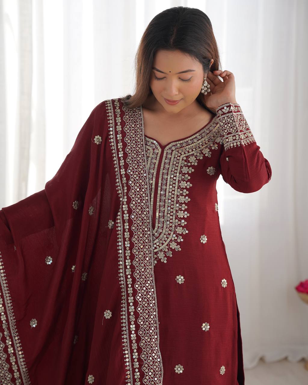 Maroon Color Premium Designer Sharara Set