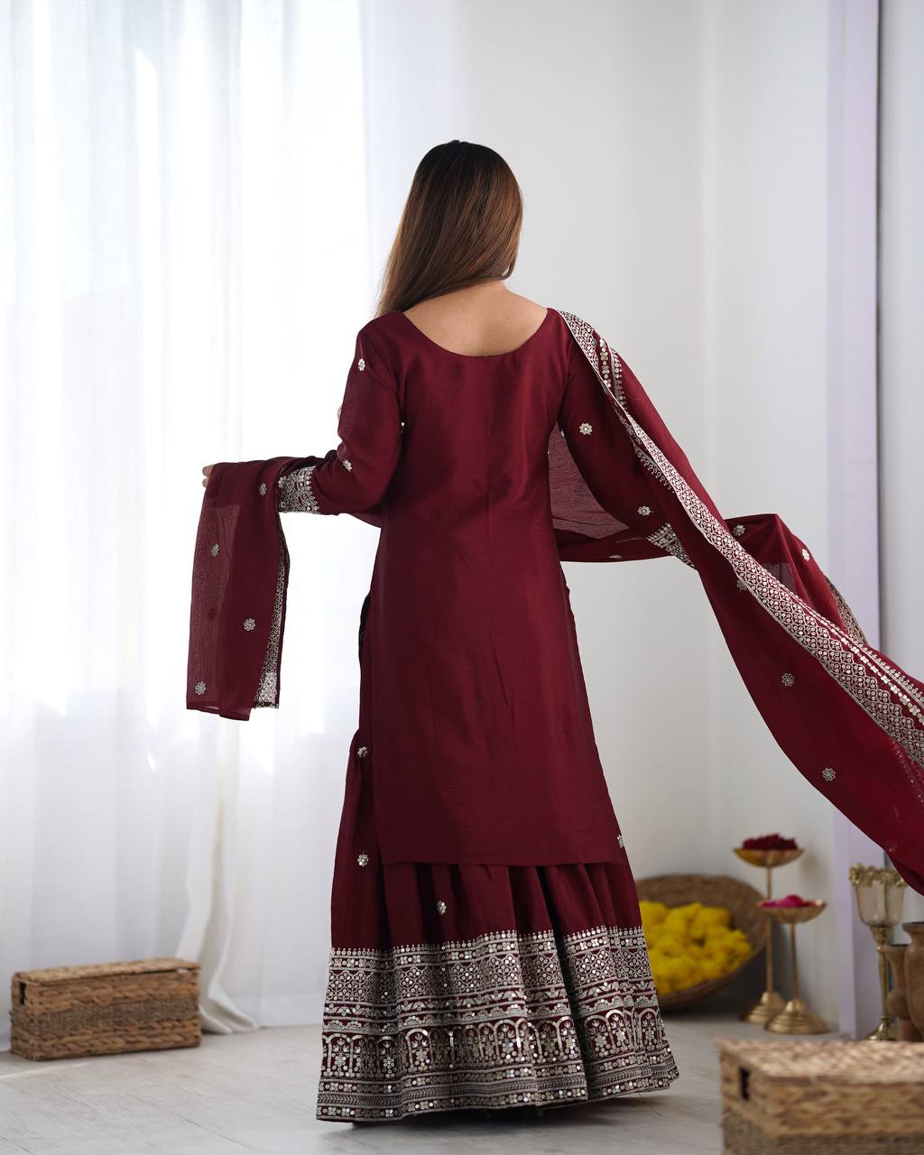 Maroon Color Premium Designer Sharara Set