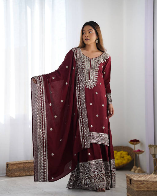 Maroon Color Premium Designer Sharara Set