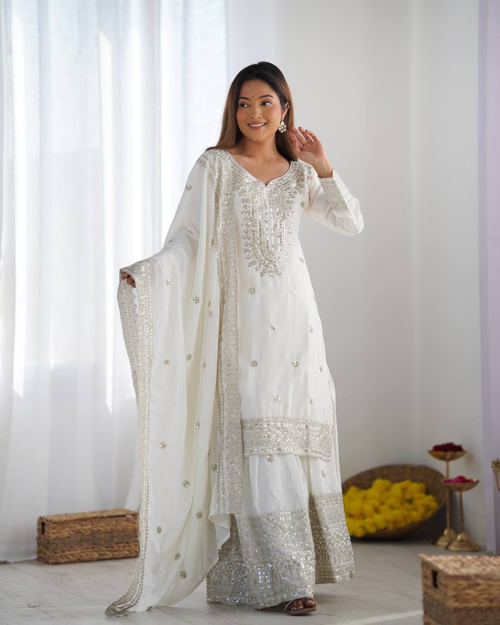 White Color Premium Designer Sharara Set