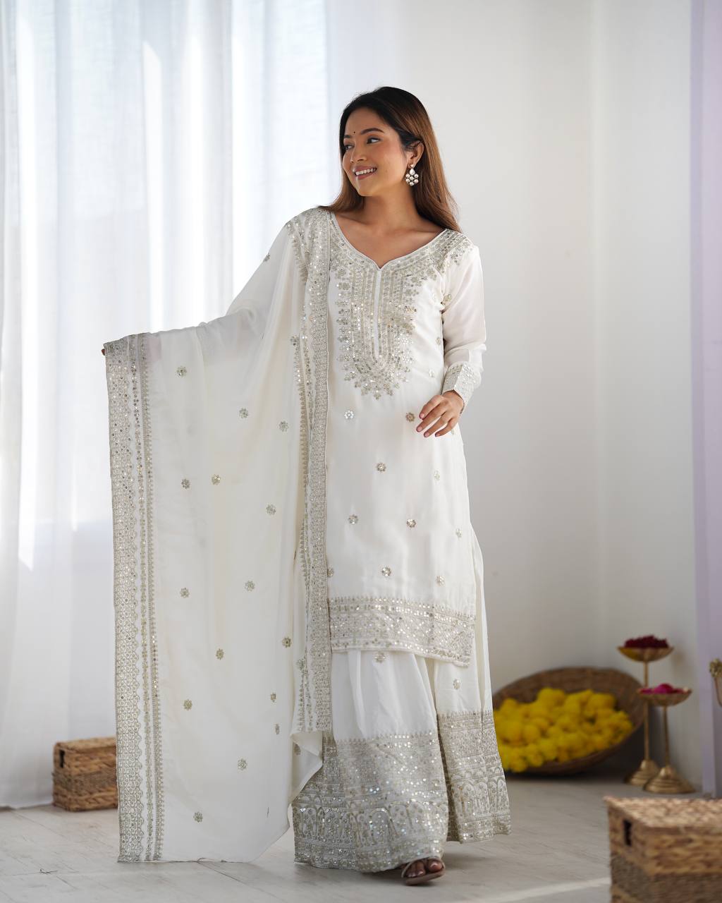 White Color Premium Designer Sharara Set