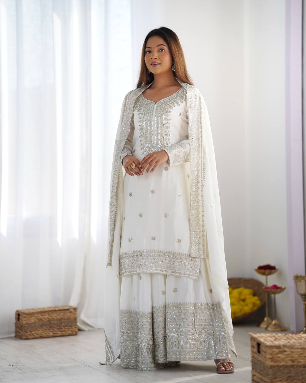 White Color Premium Designer Sharara Set