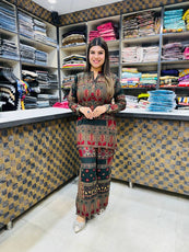 Printed Asymmetric Red And Green Top With Palazzo Set