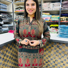 Printed Asymmetric Red And Green Top With Palazzo Set