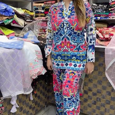 Printed Blue Ajrak Top With Palazzo Set