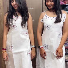 Off White Mirror Work Cotton Kurta With Pants