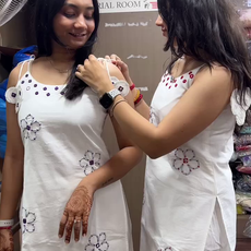 Off White Mirror Work Cotton Kurta With Pants