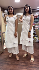 Off White Mirror Work Cotton Kurta With Pants