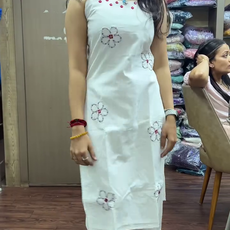 Off White Mirror Work Cotton Kurta With Pants