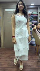 Off White Mirror Work Cotton Kurta With Pants
