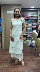 Off White Mirror Work Cotton Kurta With Pants
