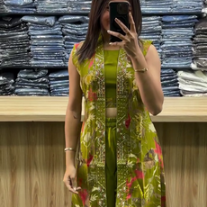 Lemon Green Vatican Silk Co-Ord Set with Shrug