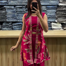 Red Vatican Silk Co-Ord Set with Shrug