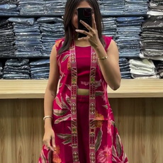 Red Vatican Silk Co-Ord Set with Shrug