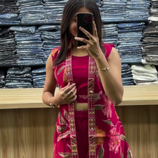 Red Vatican Silk Co-Ord Set with Shrug